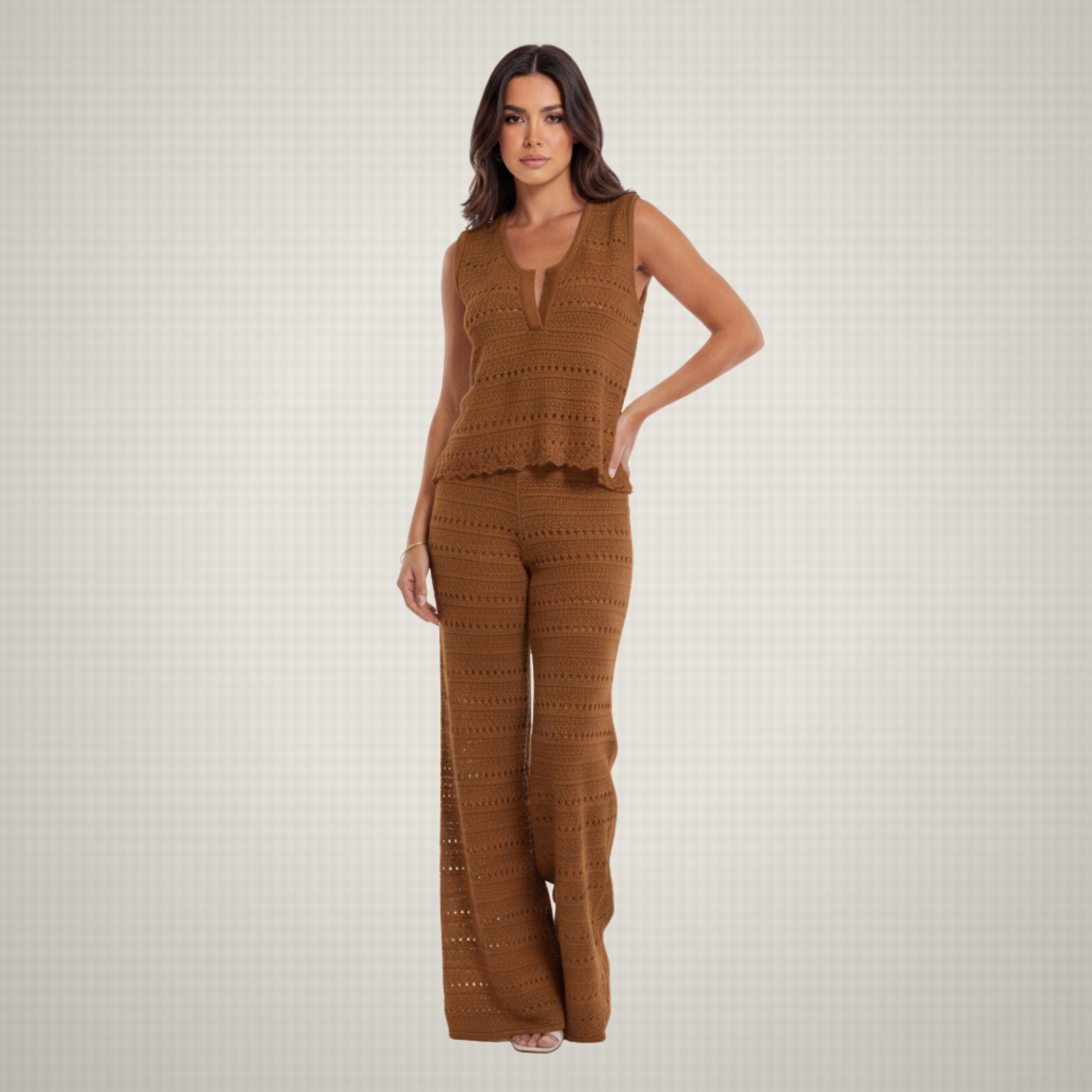 Conjunto Set Verano Tejido Café