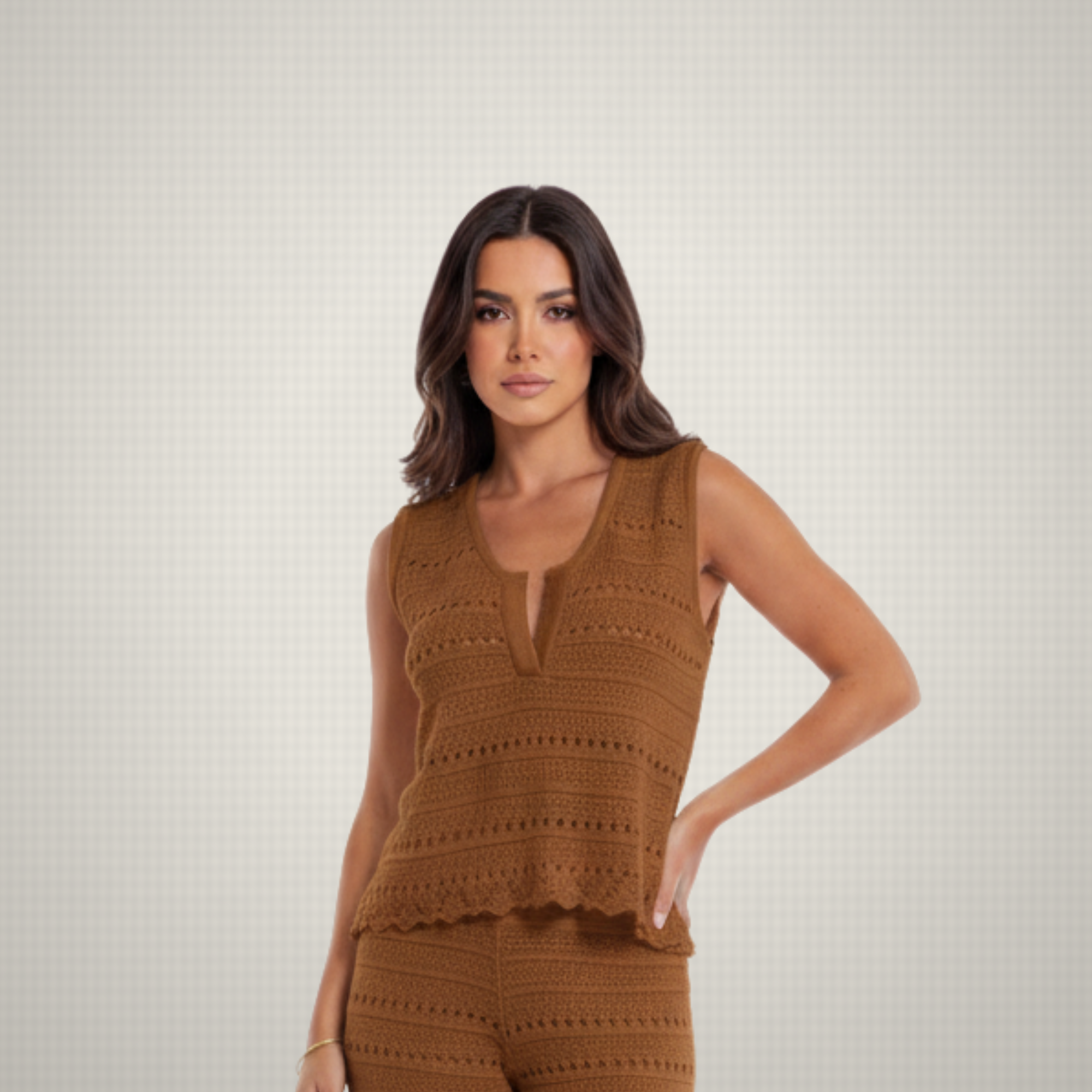 Conjunto Set Verano Tejido Café