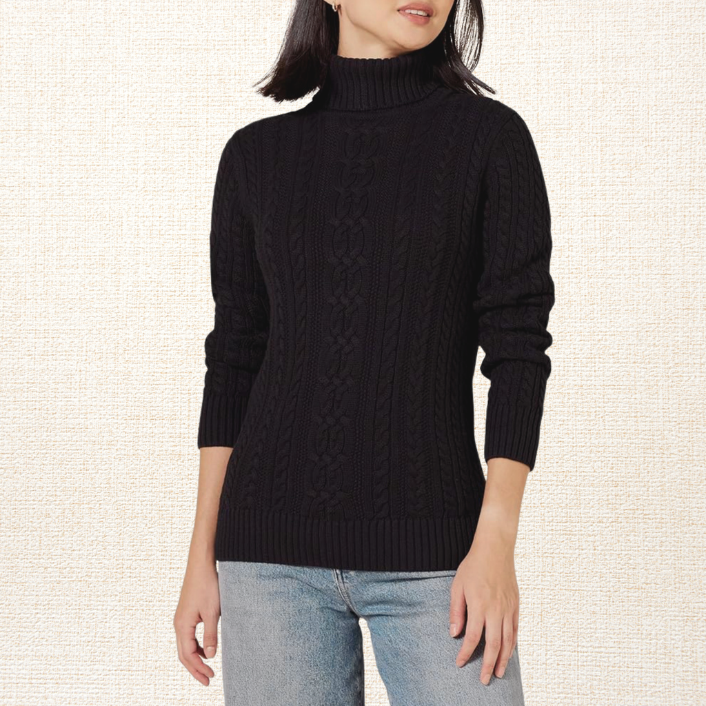 Sweater Mujer Londres Trenzado Algodón Negro