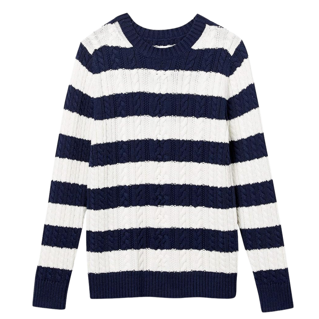 Sweater Mujer New York Trenzado Algodón Azul-Blanco