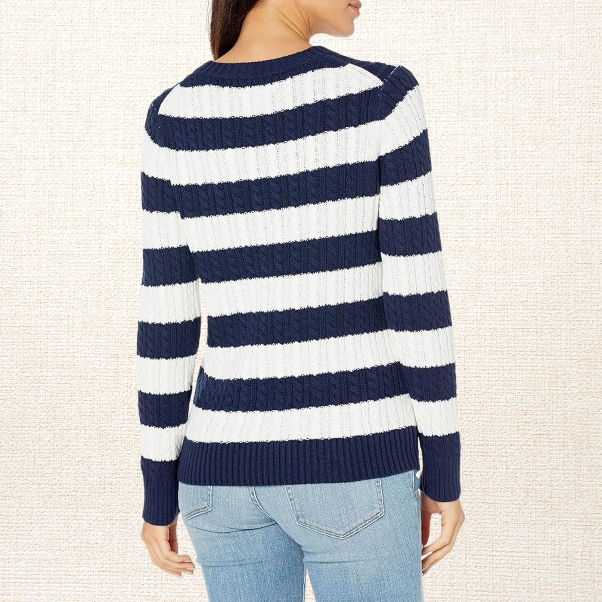 Sweater Mujer New York Trenzado Algodón Azul-Blanco