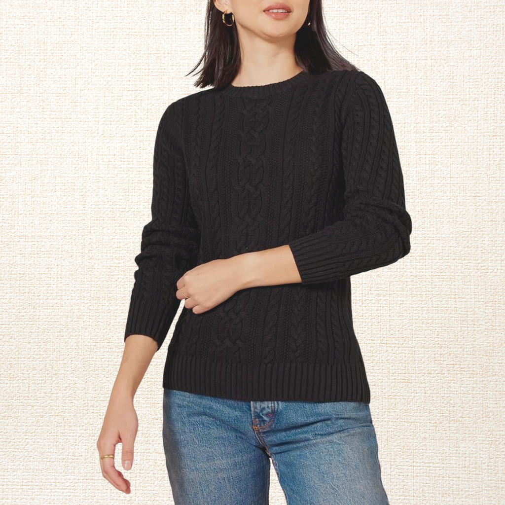 Sweater Mujer New York Trenzado Algodón Negro