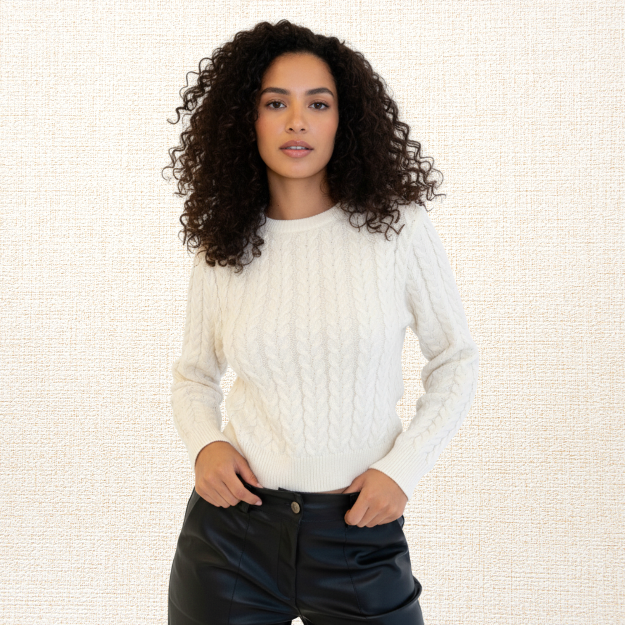 Sweater Mujer Paris Trenzado Marfil