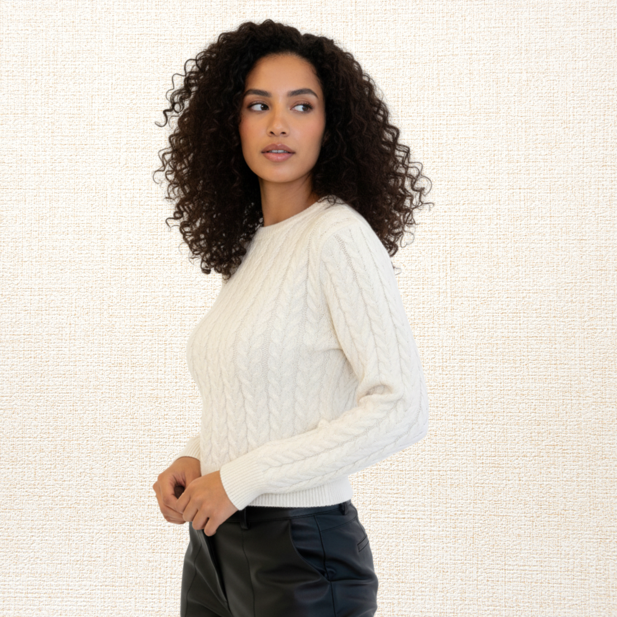 Sweater Mujer Paris Trenzado Marfil