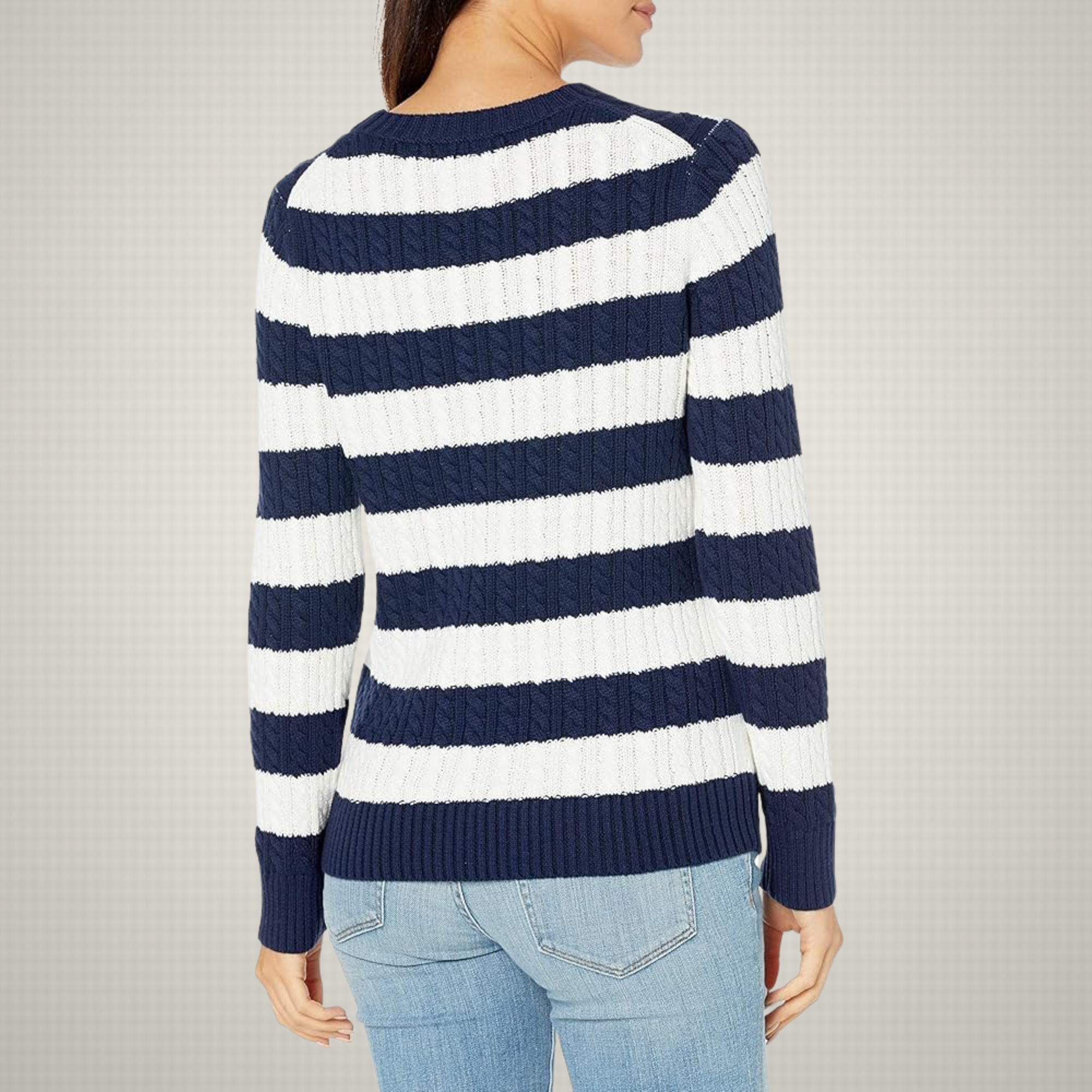 Suéter Mujer New York Trenzado Algodón Azul-Blanco