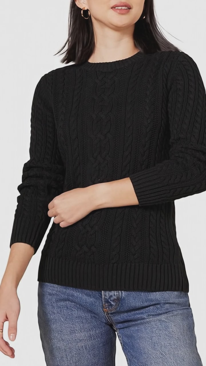 Sweater Mujer New York Trenzado Algodón Negro